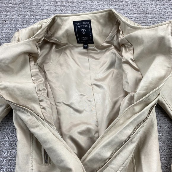 Guess Moto Jacket Women Extra Small XS Tan Full Zip Casual Biker 100% Polyester - Picture 9 of 16